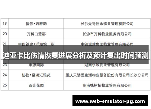 迪亚卡比伤情恢复进展分析及预计复出时间预测